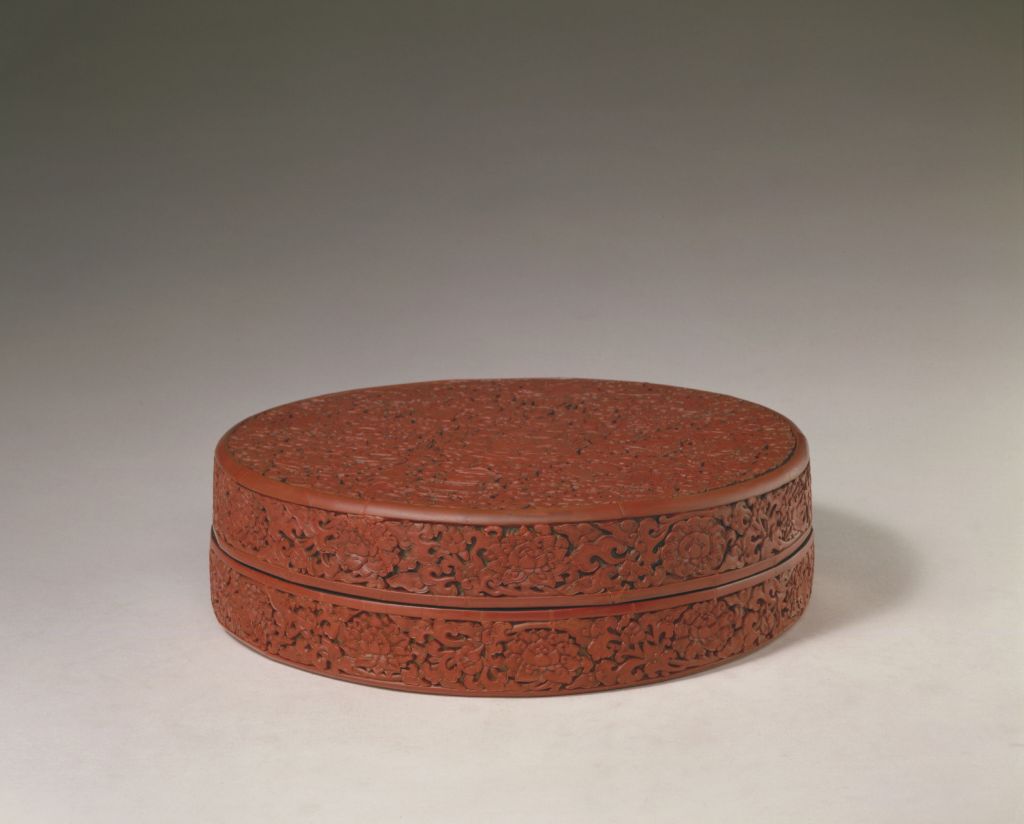 图片[1]-Round box with eight auspicious patterns on red lotus-China Archive